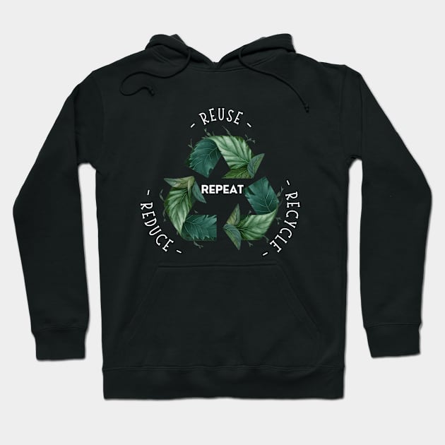 Recycling Logo with Leaves and Green Plants. Go Green, Recycle Symbol, Save the Earth Earth Day Awareness April 22 Hoodie by Motistry